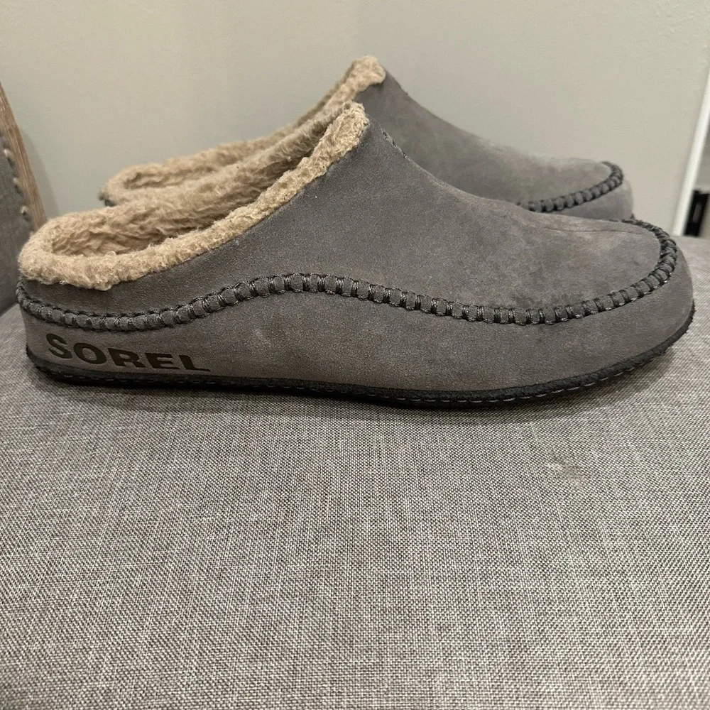 Sorel Men’s Falcon Ridge II Slipper Gray Suede Size 13 M Sherpa Lined Slides